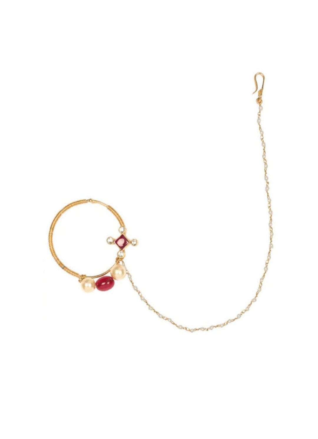 Royal Red And White Nath With Square Stone Kalyani Indian Jewelry - Fabilicious Fashion