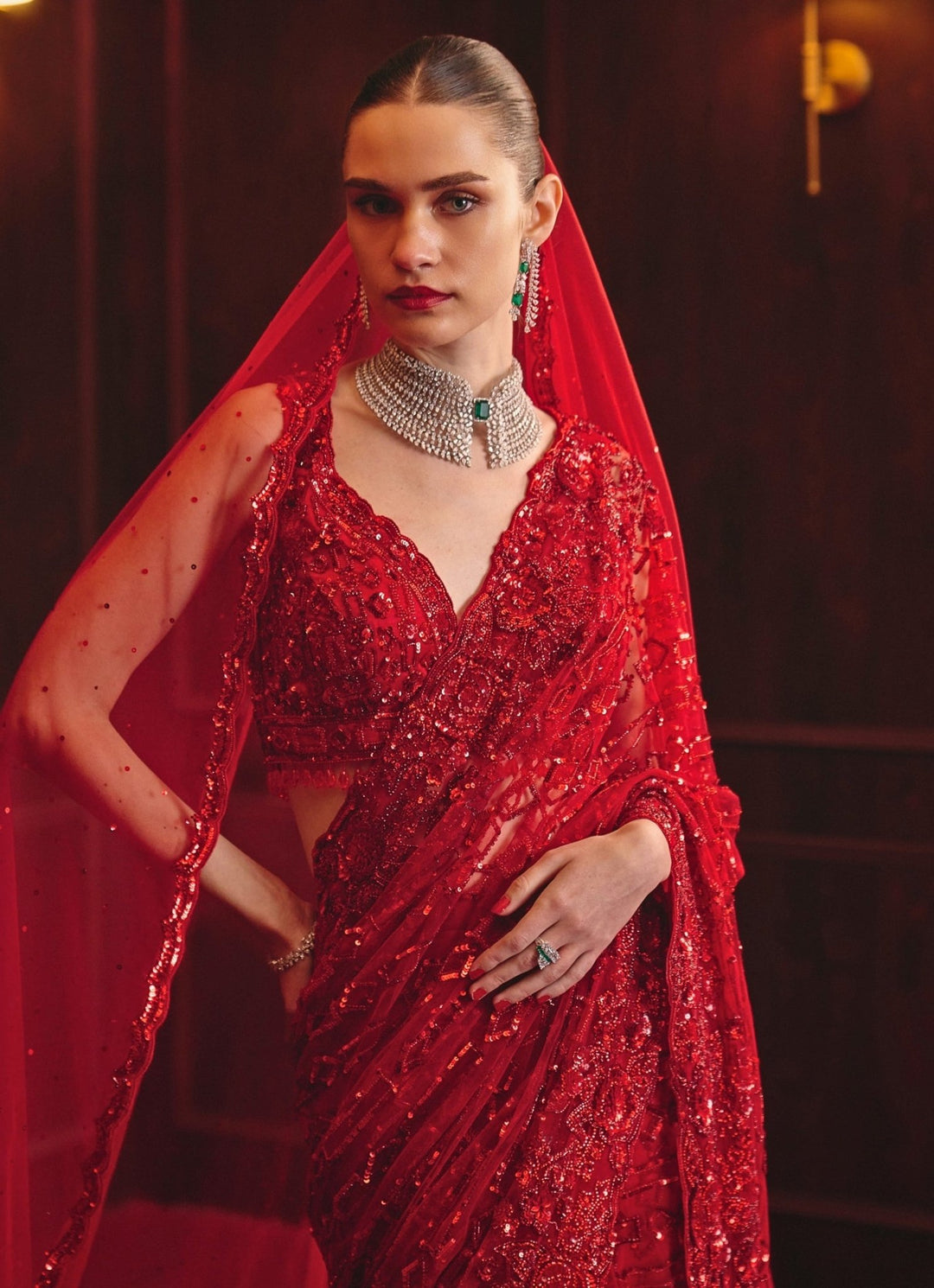 Angad Singh Royal Red Embroidered Soft Net SareeFabilicious Fashion