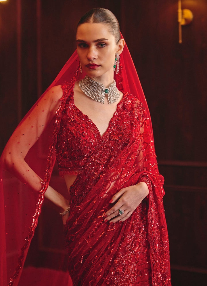 Angad Singh Royal Red Embroidered Soft Net SareeFabilicious Fashion
