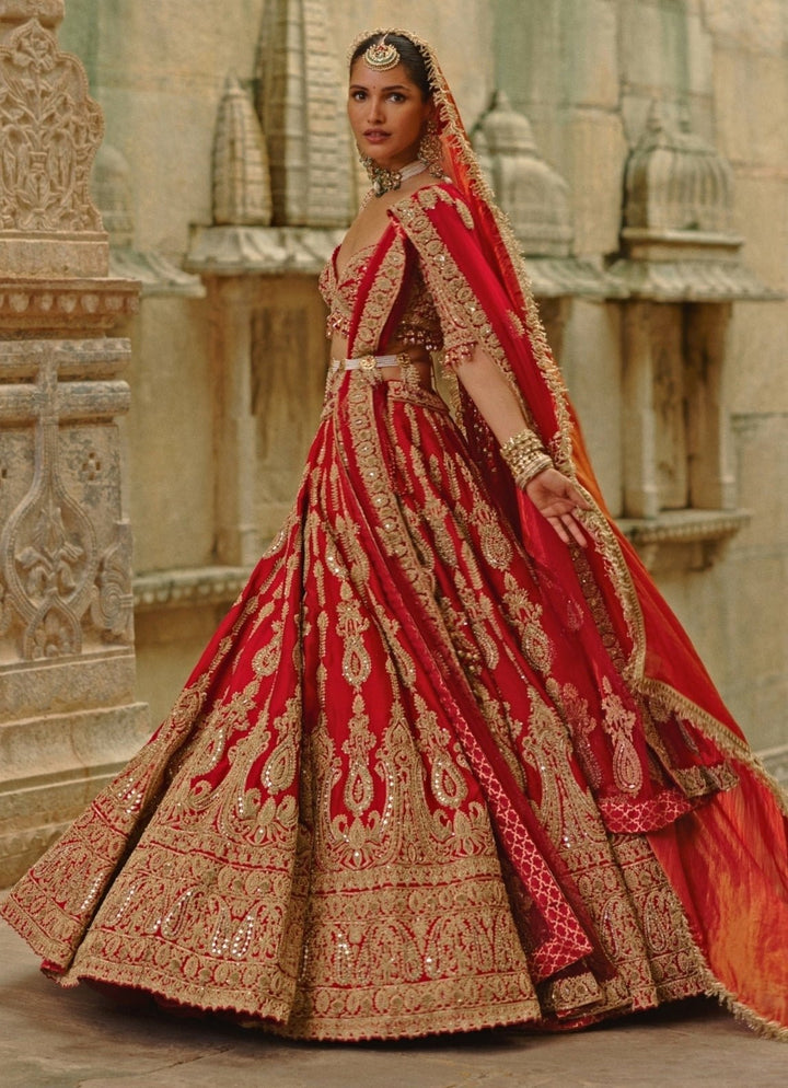 Royal Red Raw Silk Bridal Lehenga Set Nitika Gujral - Fabilicious Fashion