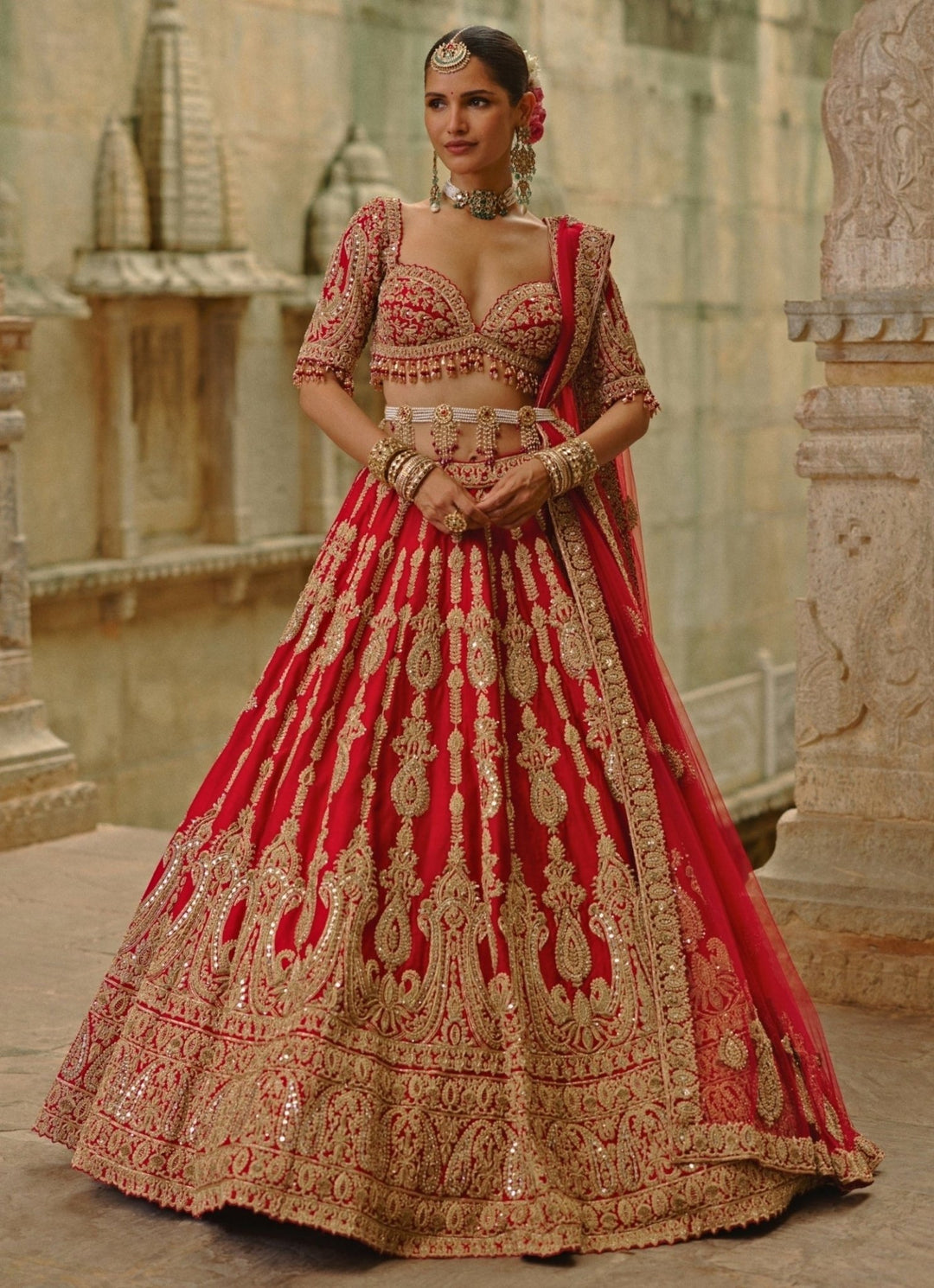 Royal Red Raw Silk Bridal Lehenga Set Nitika Gujral - Fabilicious Fashion