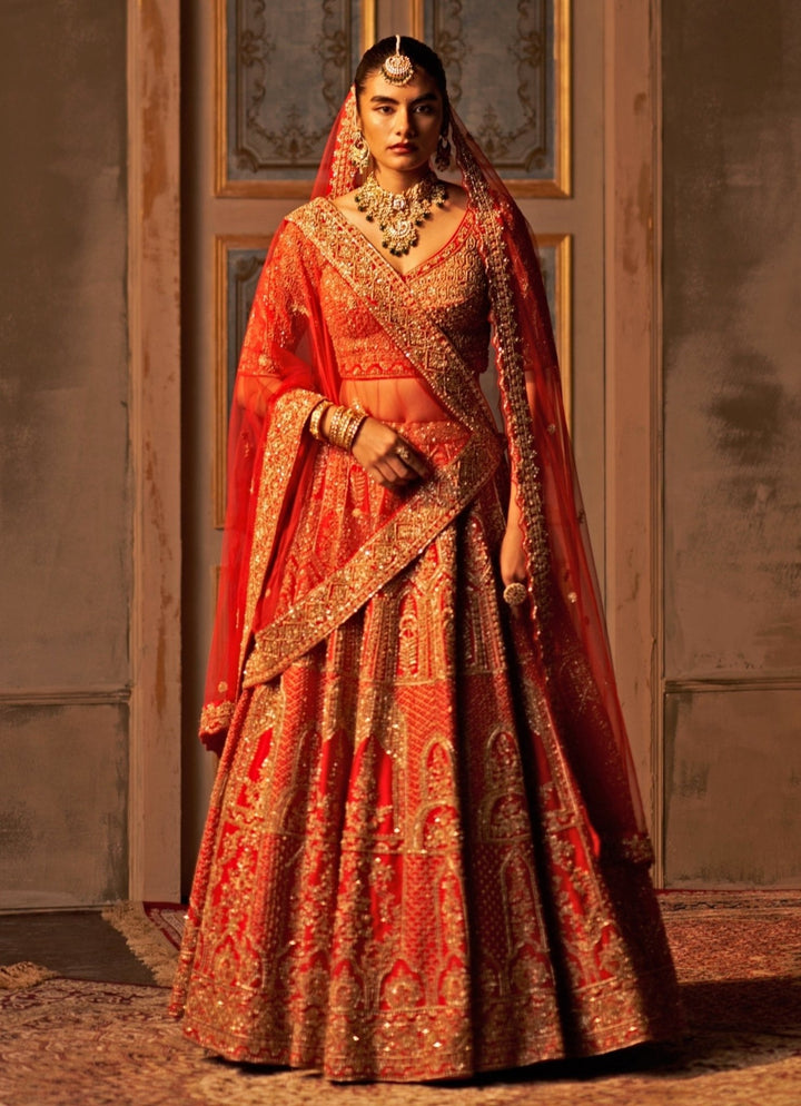 Angad Singh Royal Red Raw Silk Double Dupatta Lehenga SetFabilicious Fashion