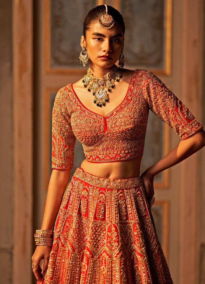 Angad Singh Royal Red Raw Silk Double Dupatta Lehenga SetFabilicious Fashion