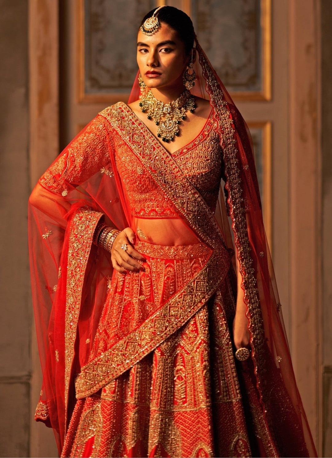 Angad Singh Royal Red Raw Silk Double Dupatta Lehenga SetFabilicious Fashion