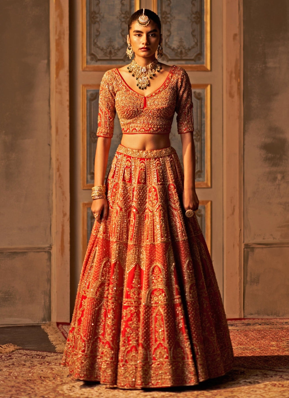 Royal Red Raw Silk Double Dupatta Lehenga Set Angad Singh - Fabilicious Fashion