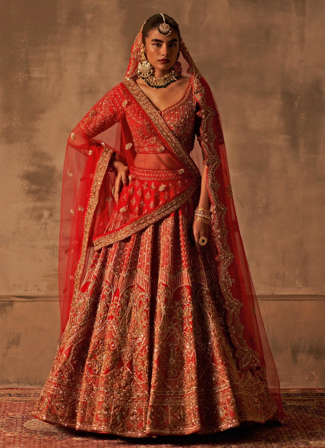 Royal Red Raw Silk Lehenga Set With Double Dupatta Angad Singh - Fabilicious Fashion