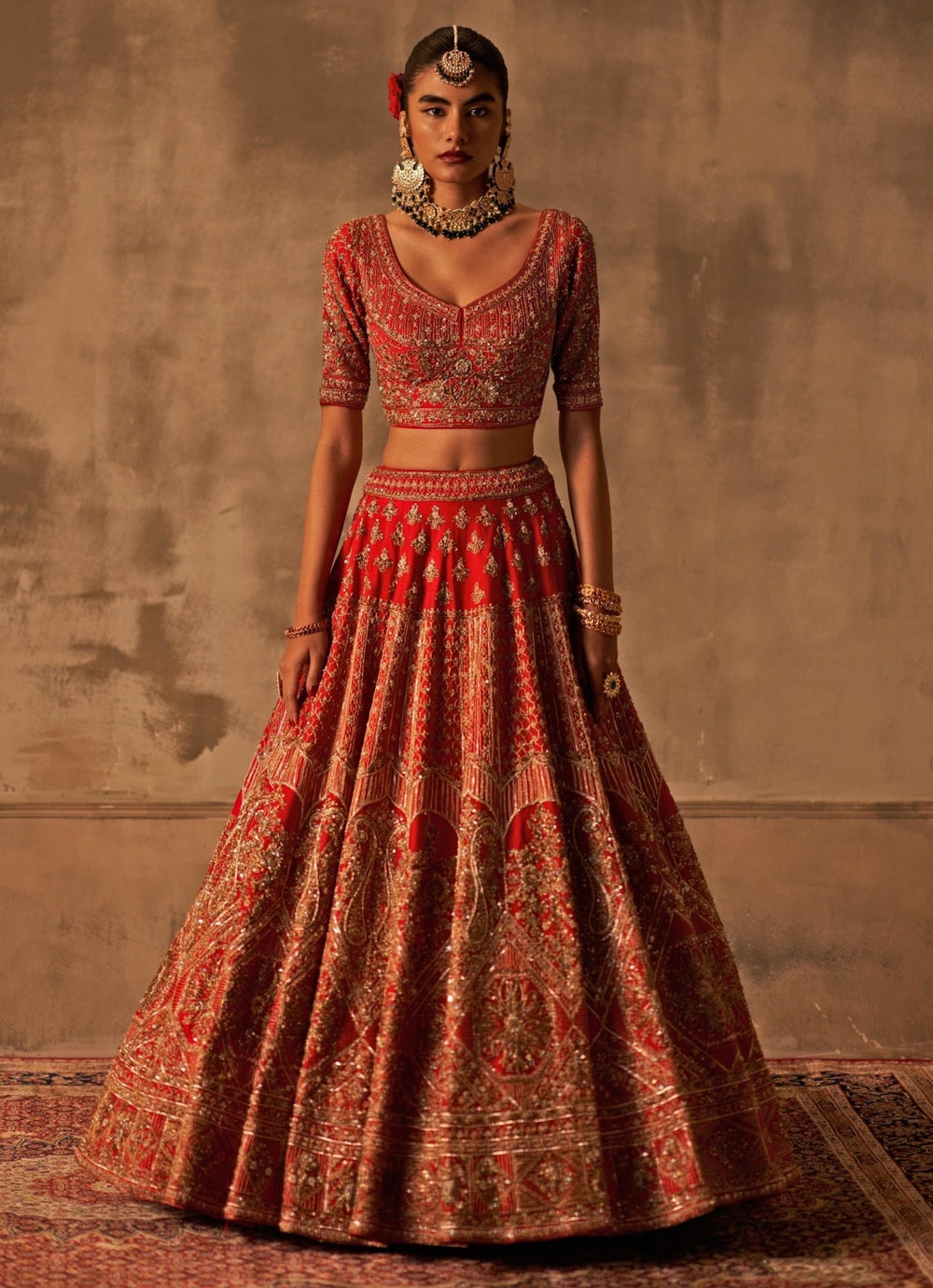 Royal Red Raw Silk Lehenga Set With Double Dupatta Angad Singh - Fabilicious Fashion