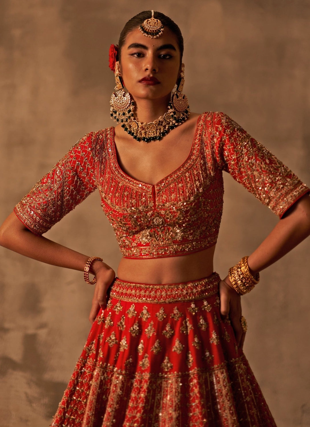 Royal Red Raw Silk Lehenga Set With Double Dupatta Angad Singh - Fabilicious Fashion