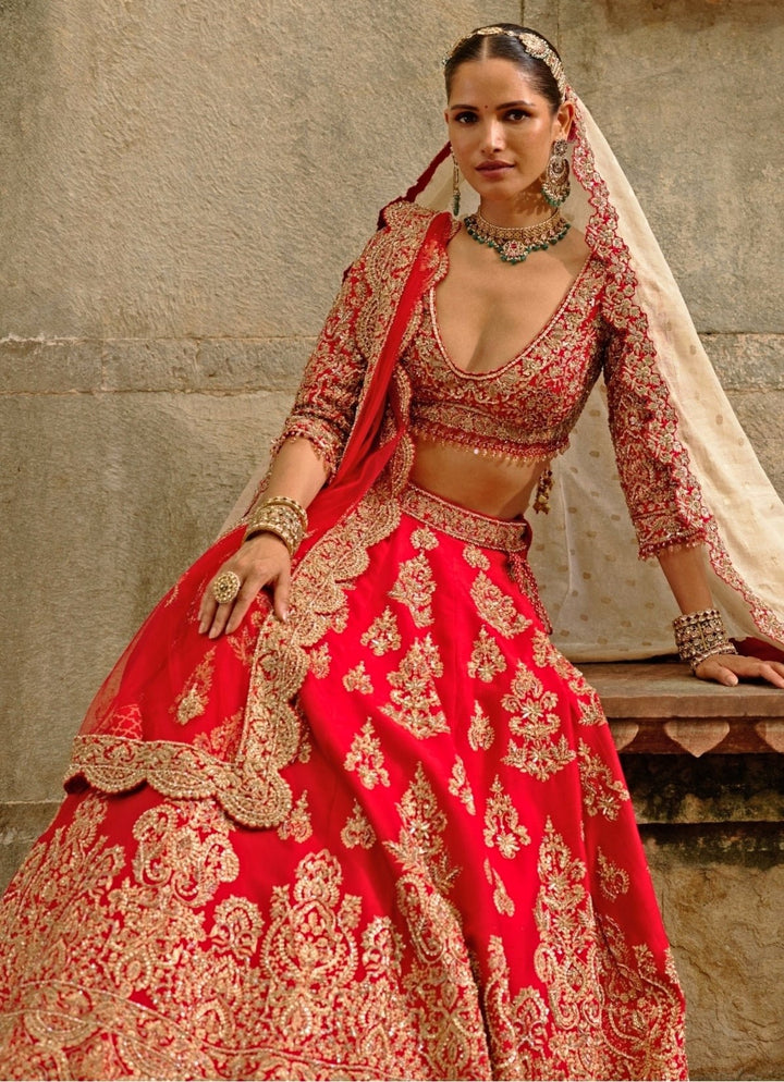 Royal Red Raw Silk Lehenga Set Nitika Gujral - Fabilicious Fashion