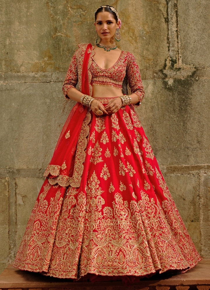 Royal Red Raw Silk Lehenga Set Nitika Gujral - Fabilicious Fashion