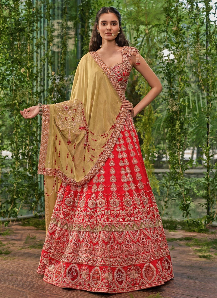 Jigar and Nikita Royal Red Silk Panelled Bridal Lehenga SetFabilicious Fashion