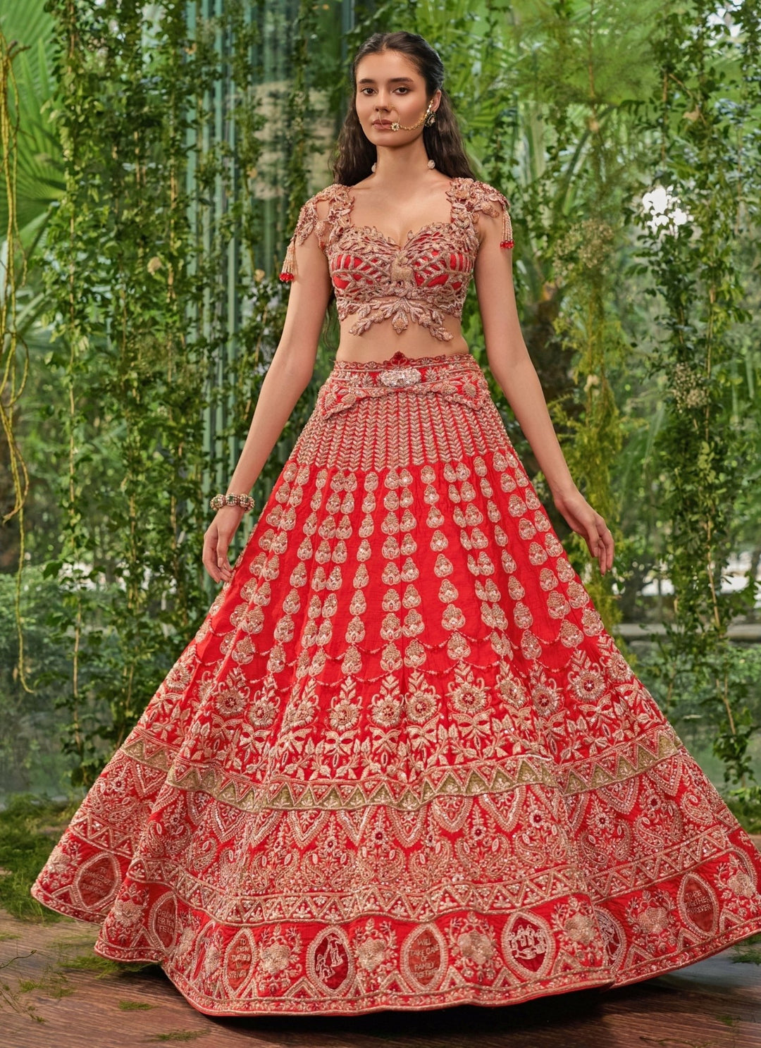 Jigar and Nikita Royal Red Silk Panelled Bridal Lehenga SetFabilicious Fashion