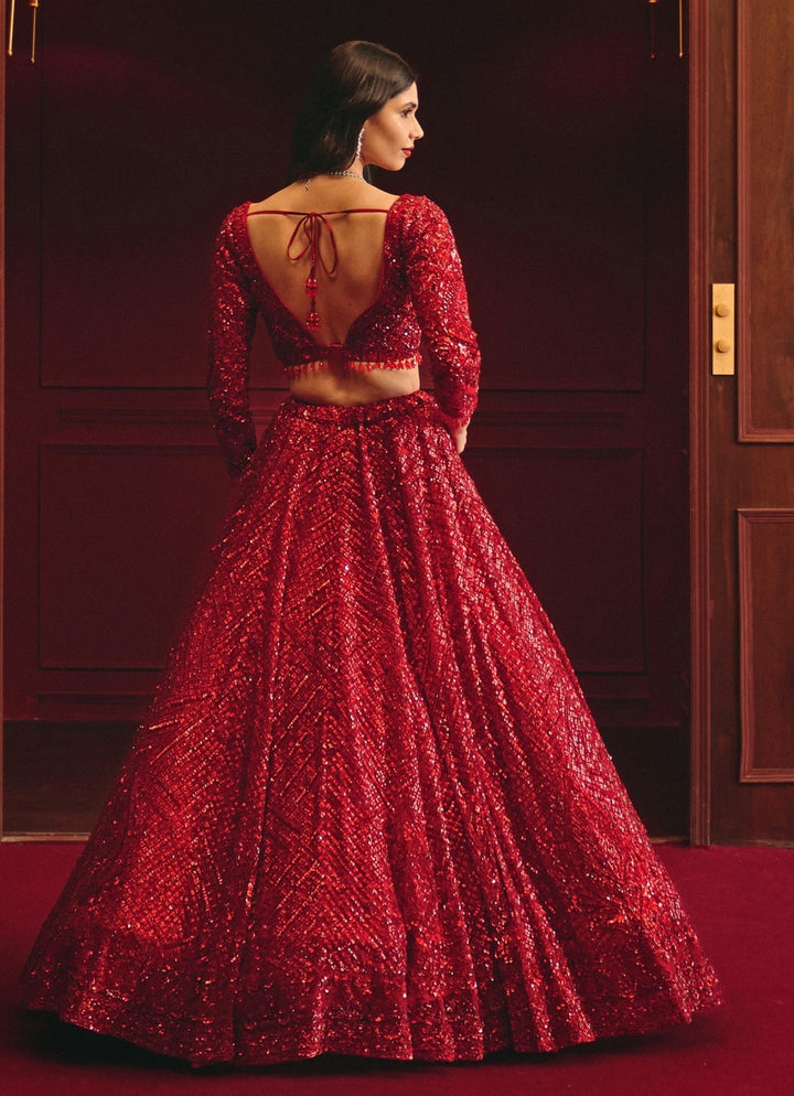 Royal Red Soft Net Bridal Lehenga Angad Singh - Fabilicious Fashion