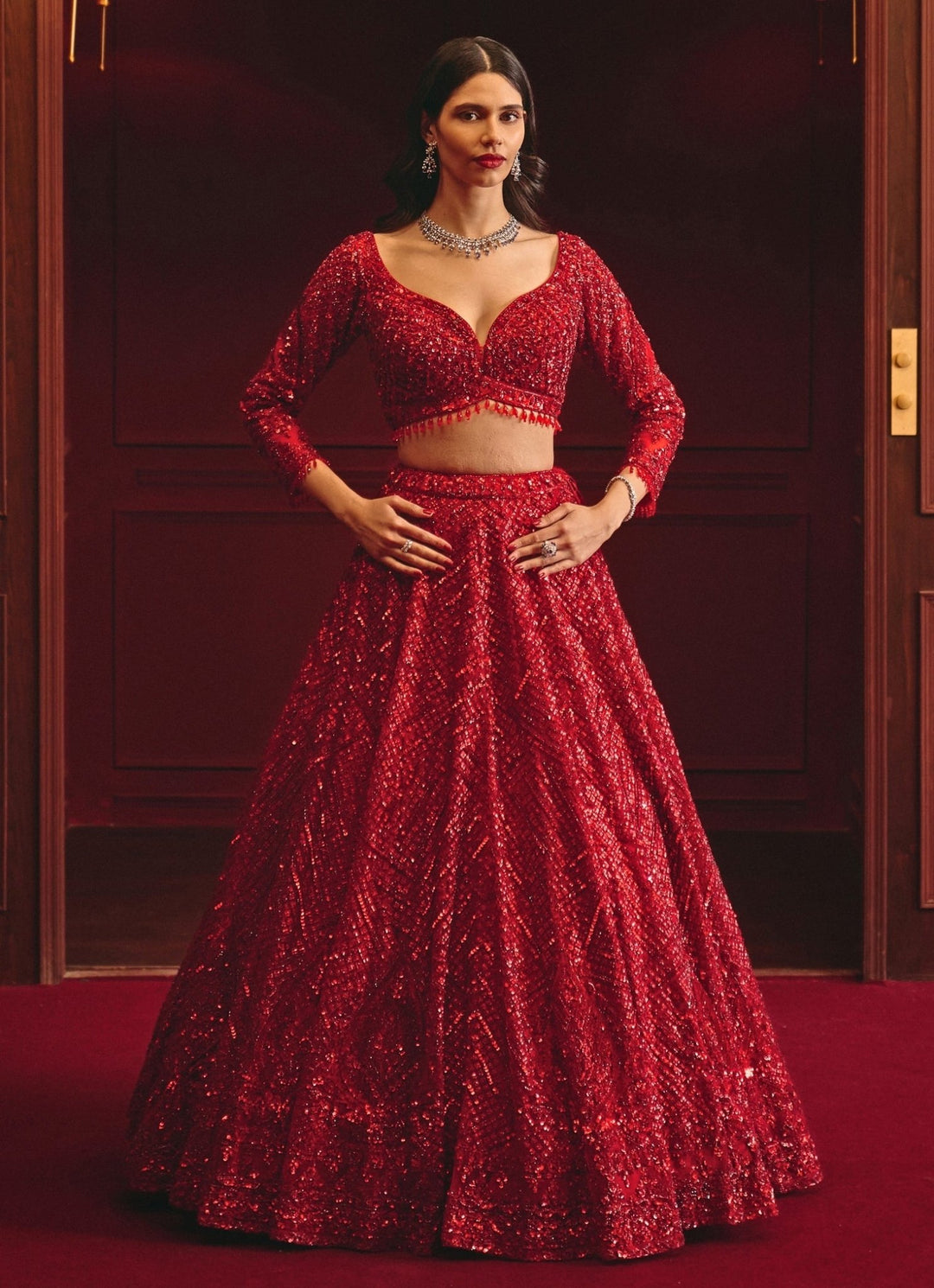 Royal Red Soft Net Bridal Lehenga Angad Singh - Fabilicious Fashion