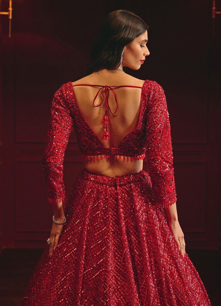 Royal Red Soft Net Bridal Lehenga Angad Singh - Fabilicious Fashion