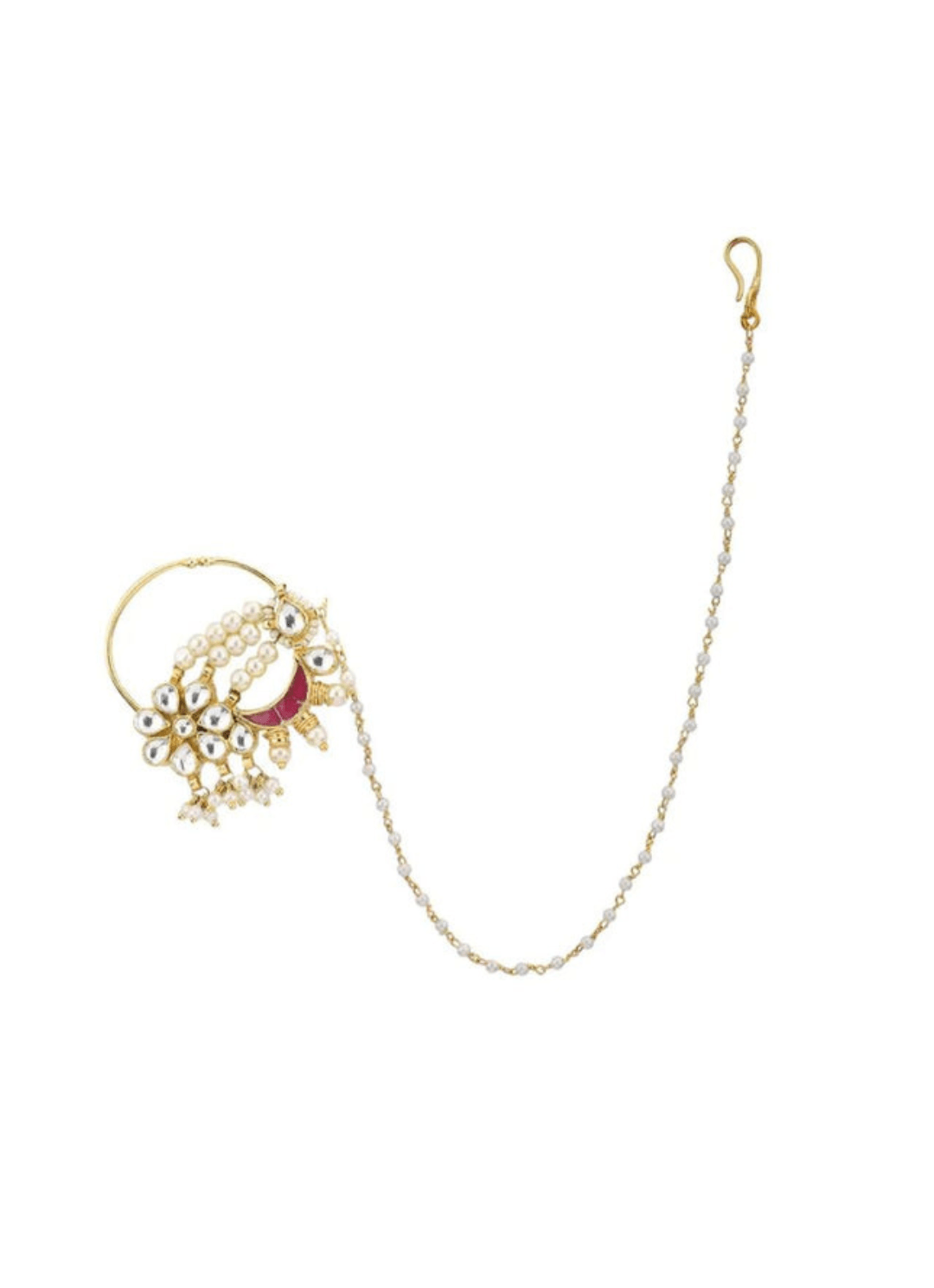 Royal Red White Nath Kalyani Indian Jewelry - Fabilicious Fashion