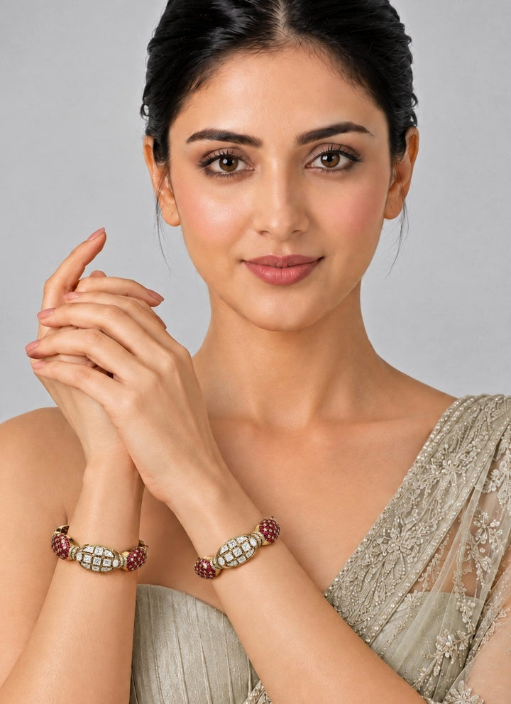 Vivinia By Vidhi Mehra Ruby Accent Moissanite Polki BanglesFabilicious Fashion