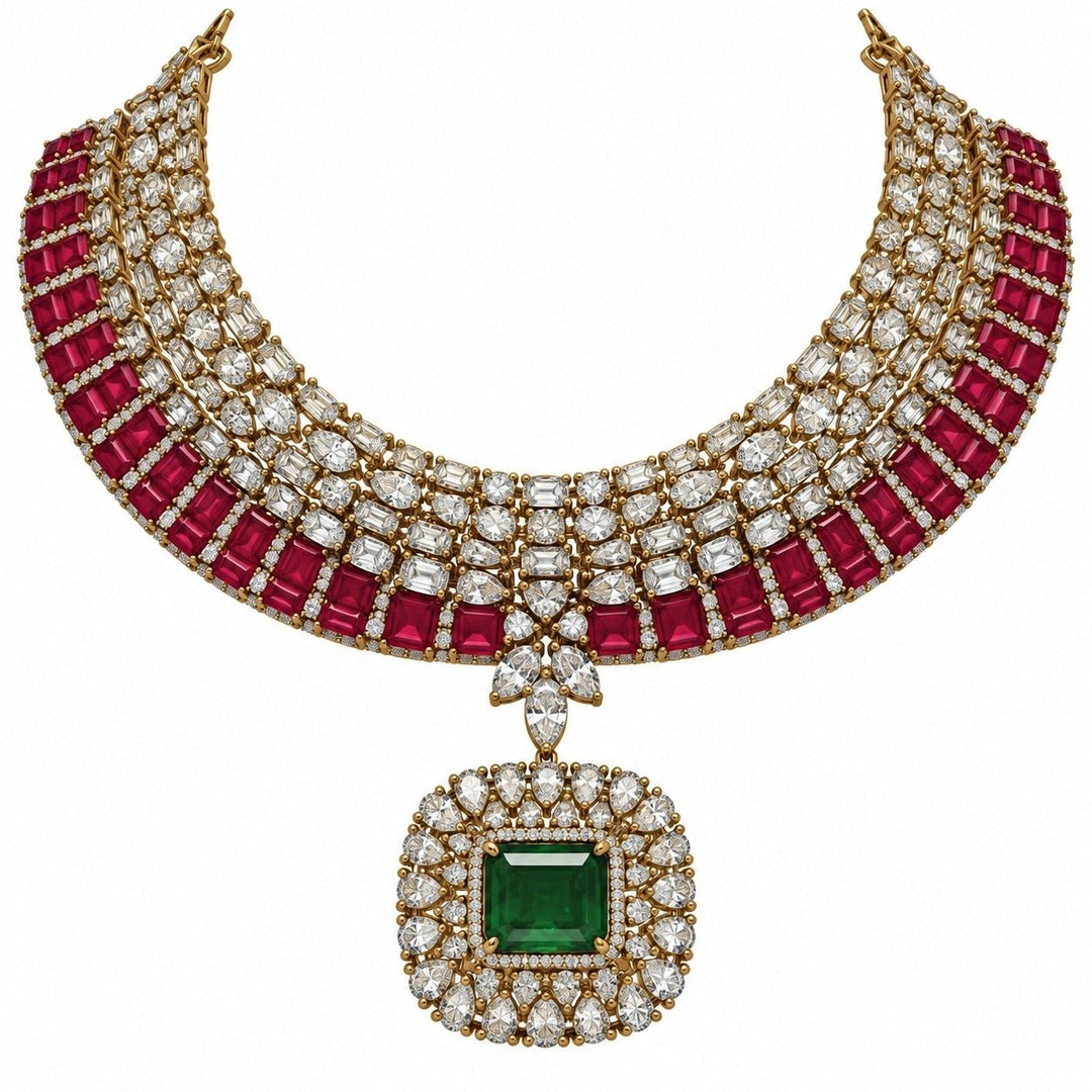 Vivinia By Vidhi Mehra Ruby And Emerald Kundan Necklace SetFabilicious Fashion