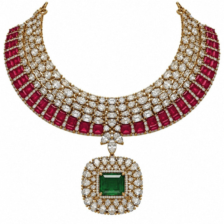 Vivinia By Vidhi Mehra Ruby And Emerald Kundan Necklace SetFabilicious Fashion