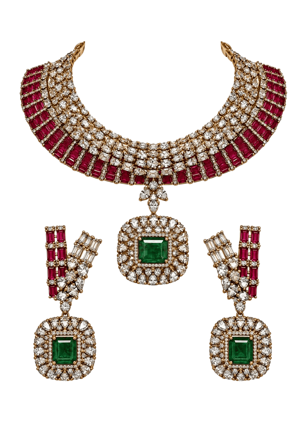 Vivinia By Vidhi Mehra Ruby And Emerald Kundan Necklace SetFabilicious Fashion