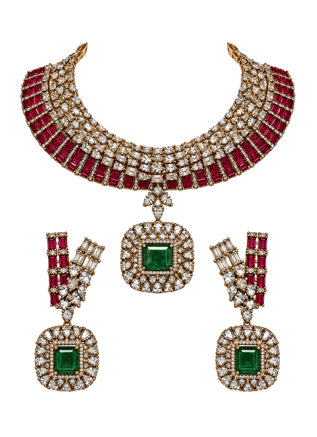 Vivinia By Vidhi Mehra Ruby And Emerald Kundan Necklace SetFabilicious Fashion