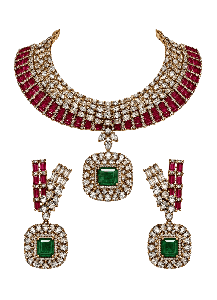 Vivinia By Vidhi Mehra Ruby And Emerald Kundan Necklace SetFabilicious Fashion