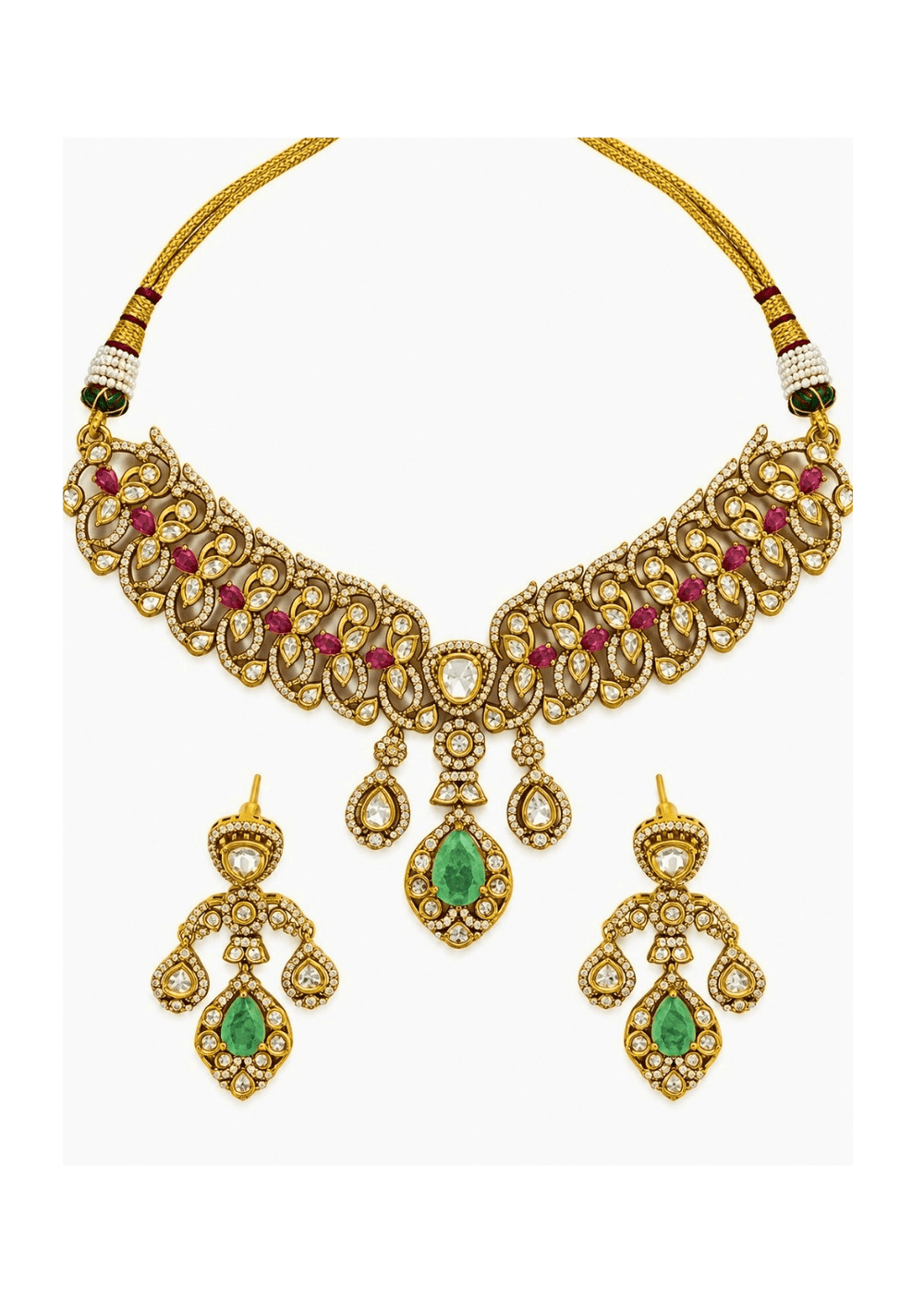 Vivinia By Vidhi Mehra Ruby And Emerald Moissanite Choker SetFabilicious Fashion