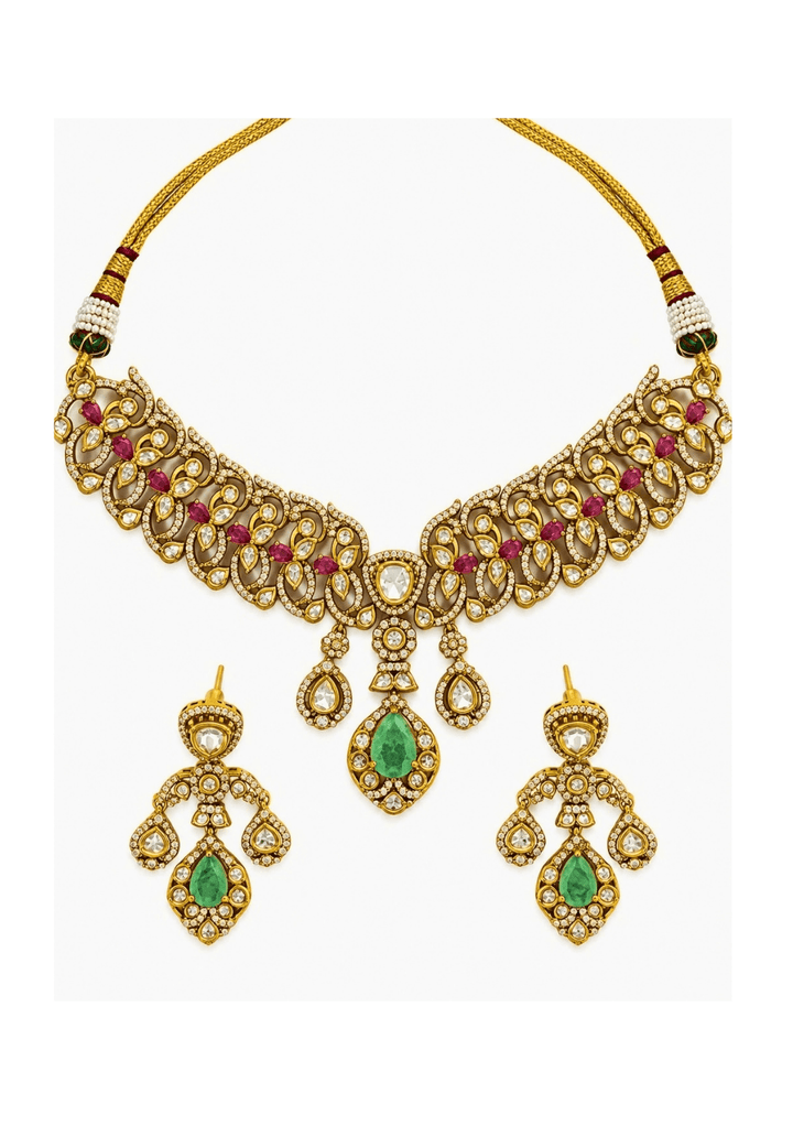Vivinia By Vidhi Mehra Ruby And Emerald Moissanite Choker SetFabilicious Fashion