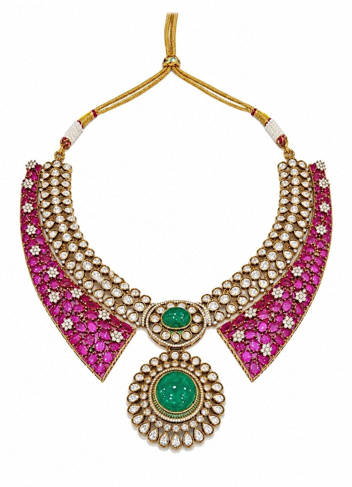 Vivinia By Vidhi Mehra Ruby And Emerald Necklace SetFabilicious Fashion
