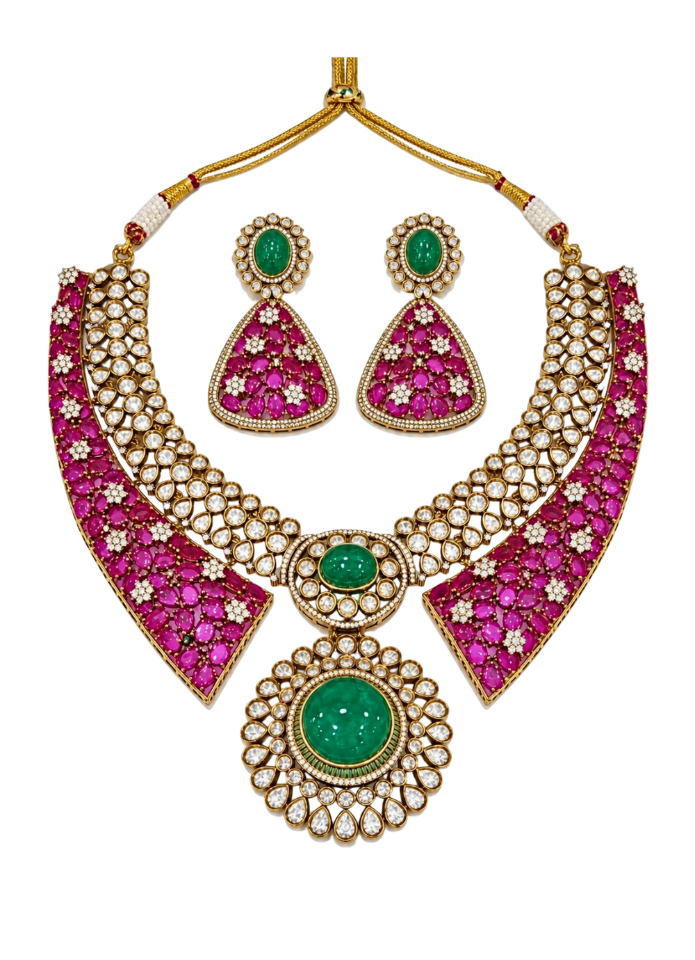 Vivinia By Vidhi Mehra Ruby And Emerald Necklace SetFabilicious Fashion