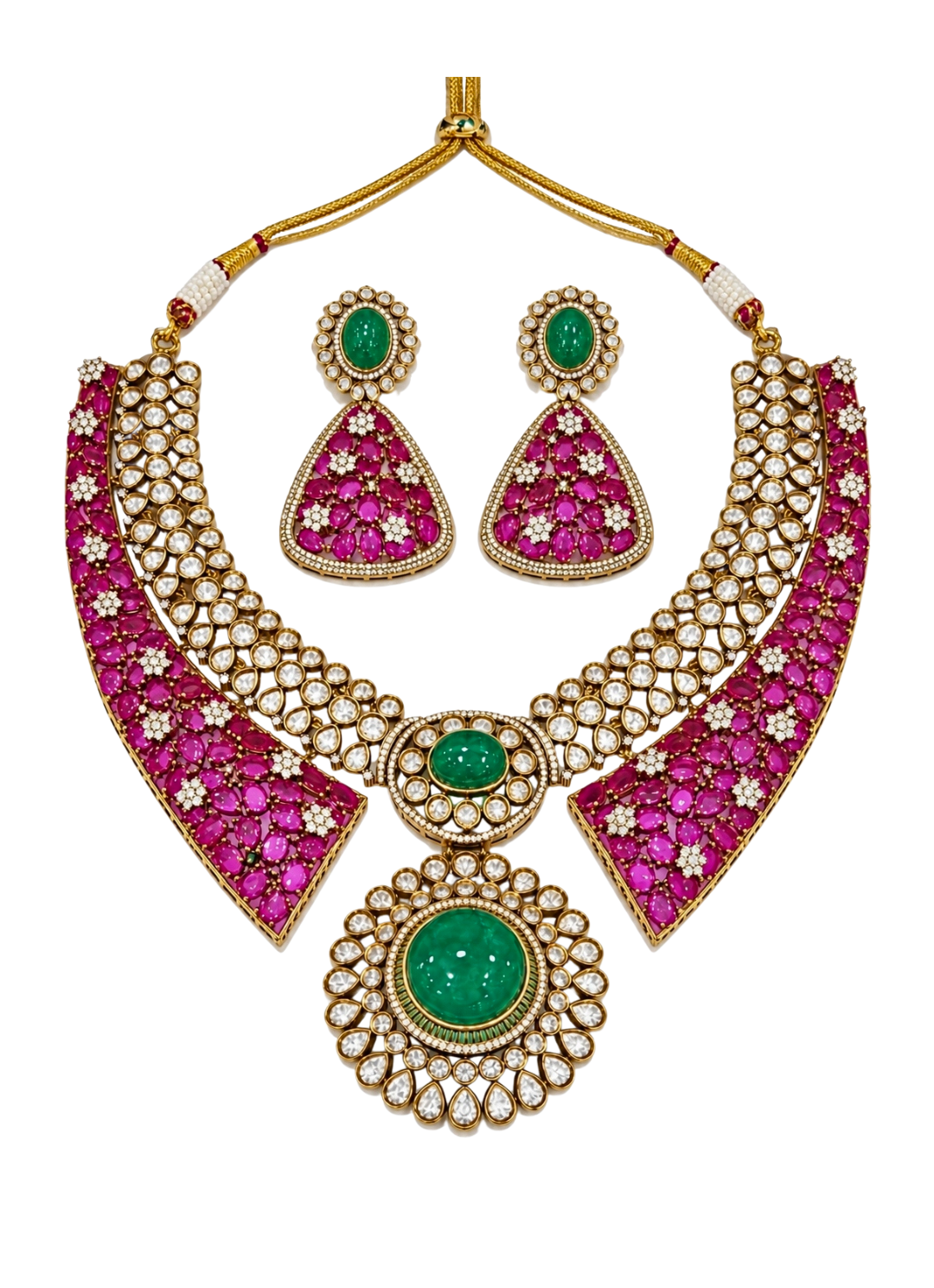 Vivinia By Vidhi Mehra Ruby And Emerald Necklace SetFabilicious Fashion
