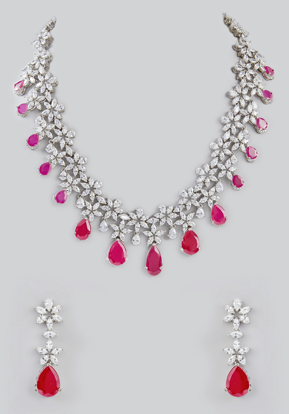 Ruby And Faux Diamond Necklace Set Zevar by Geeta - Fabilicious Fashion