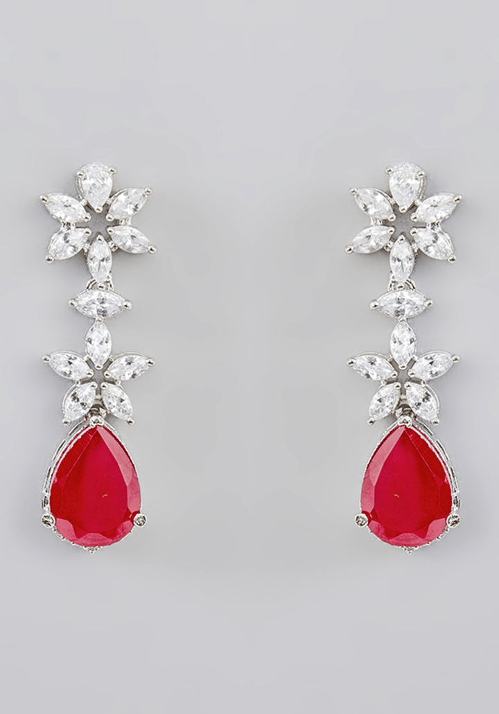 Ruby And Faux Diamond Necklace Set Zevar by Geeta - Fabilicious Fashion