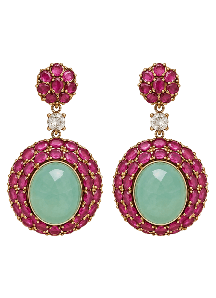 Vivinia By Vidhi Mehra Ruby And Green Stone Drop EarringsFabilicious Fashion