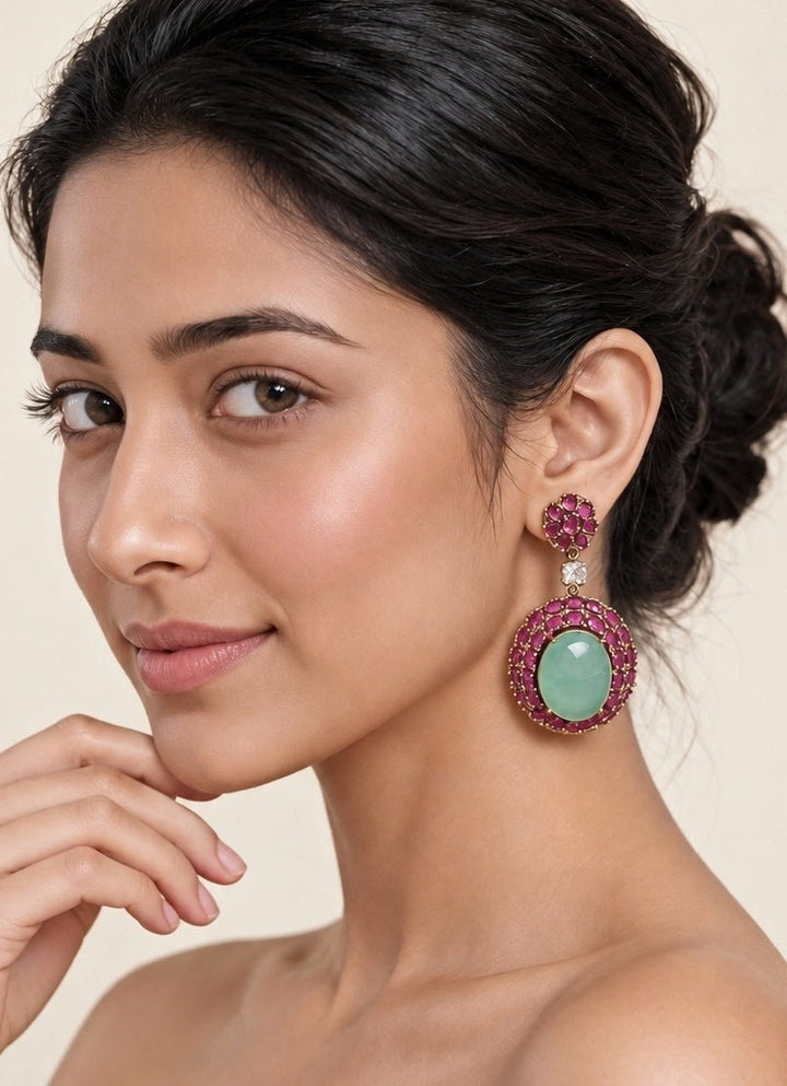 Vivinia By Vidhi Mehra Ruby And Green Stone Drop EarringsFabilicious Fashion