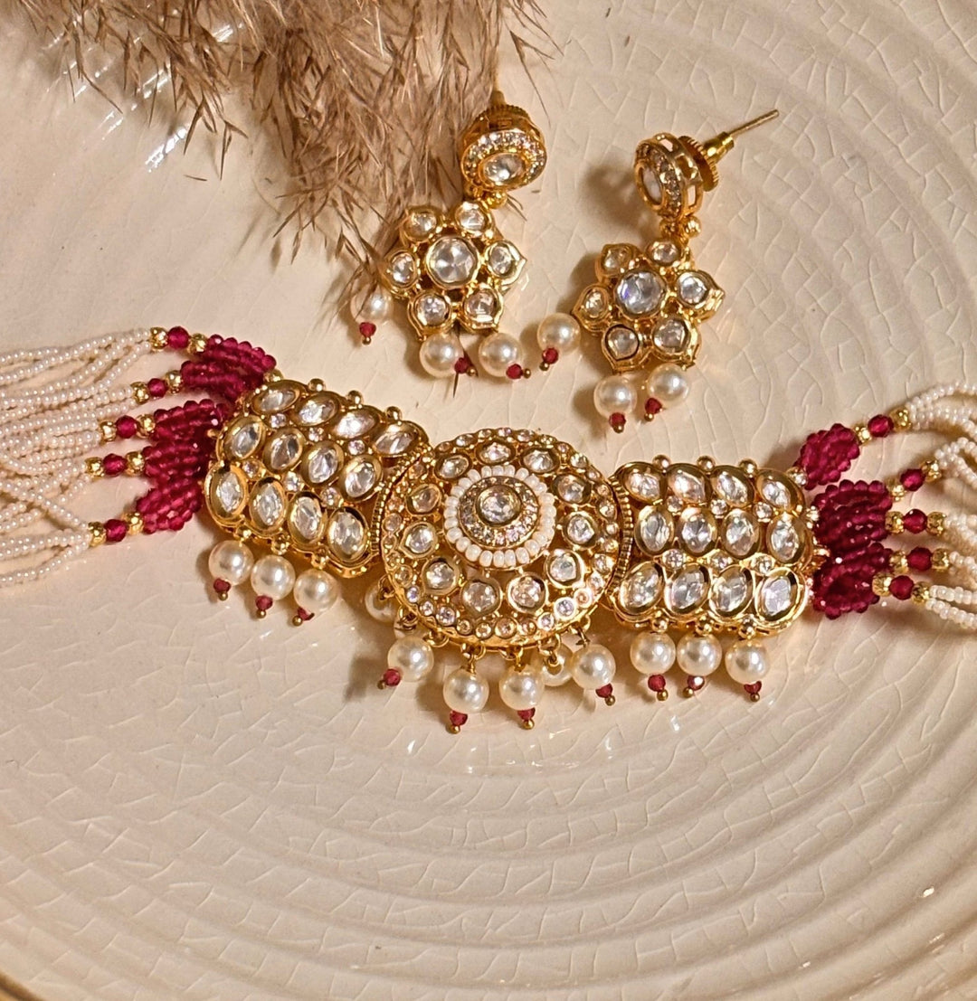 Naymee Ruby And Pearl Kundan Choker SetFabilicious Fashion