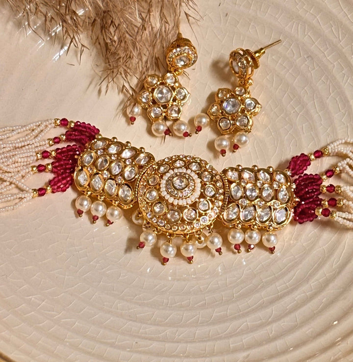 Naymee Ruby And Pearl Kundan Choker SetFabilicious Fashion