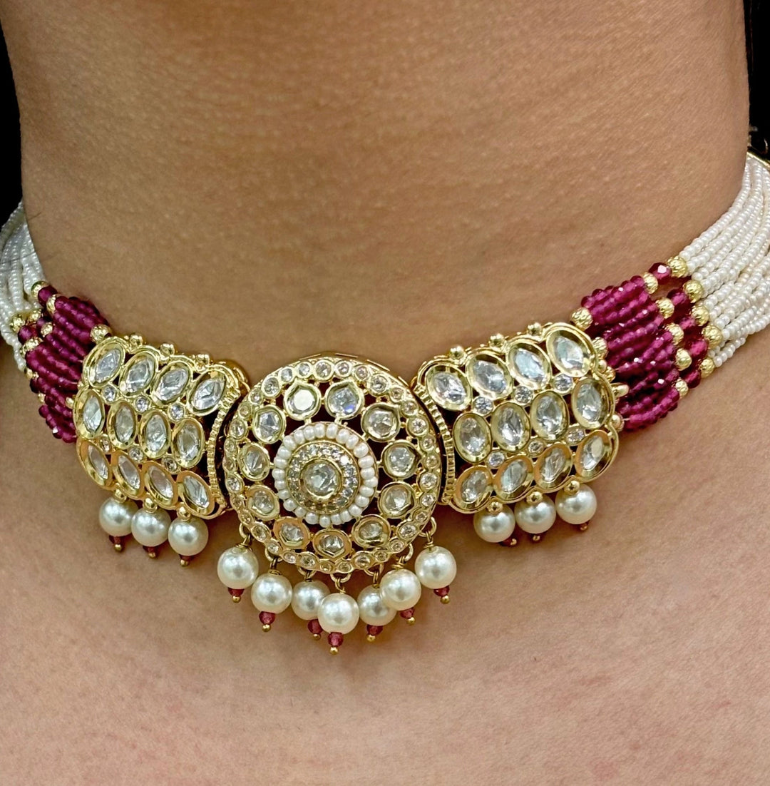 Naymee Ruby And Pearl Kundan Choker SetFabilicious Fashion