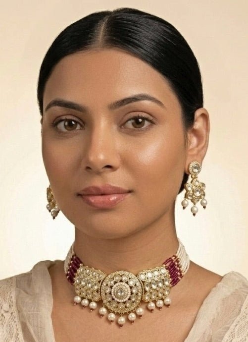 Ruby And Pearl Kundan Choker Set