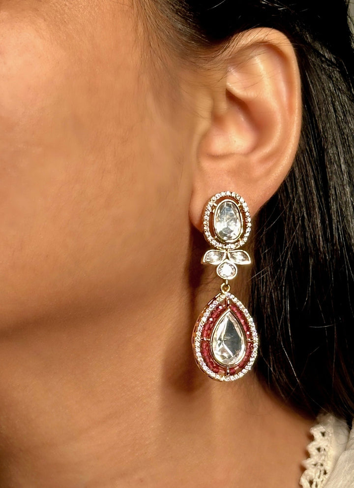 Naymee Ruby And Polki Dangler EarringsFabilicious Fashion