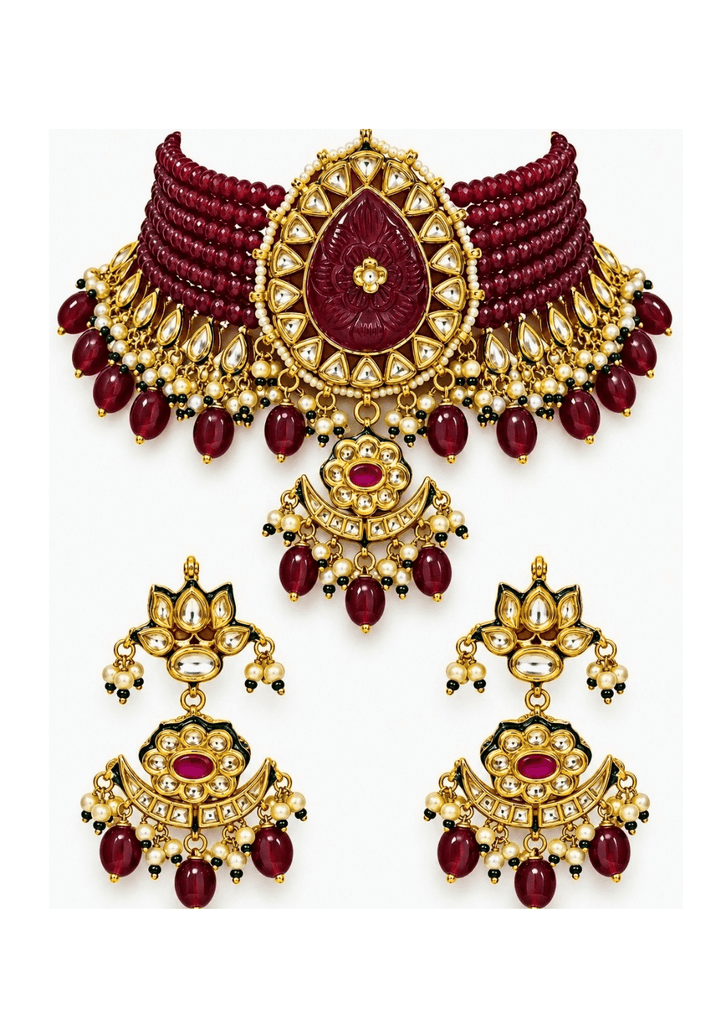 Vivinia By Vidhi Mehra Ruby Beaded Kundan Choker SetFabilicious Fashion