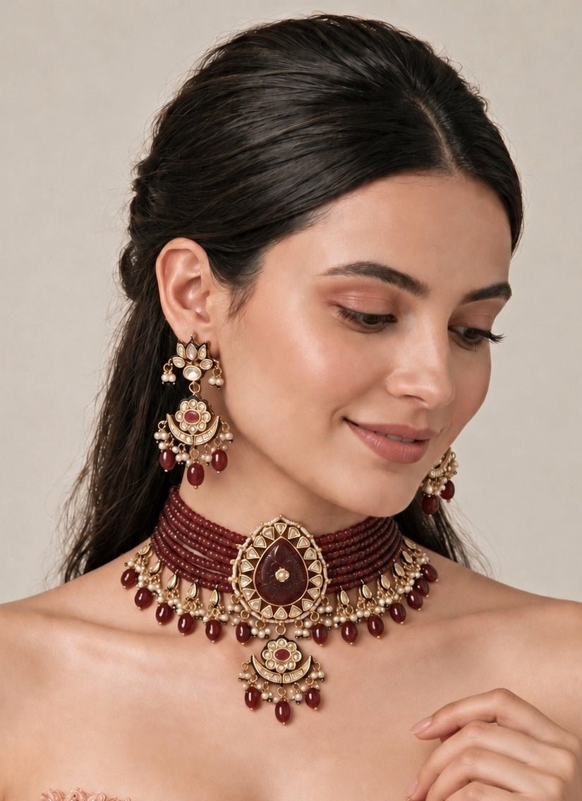 Vivinia By Vidhi Mehra Ruby Beaded Kundan Choker SetFabilicious Fashion