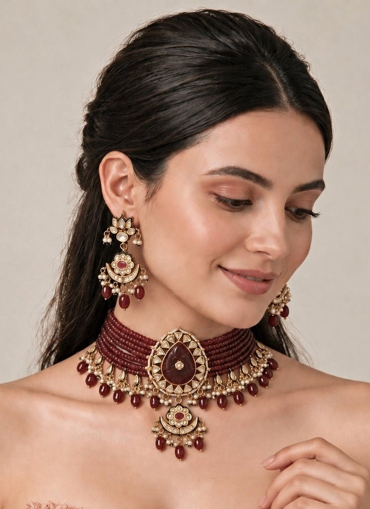 Vivinia By Vidhi Mehra Ruby Beaded Kundan Choker SetFabilicious Fashion