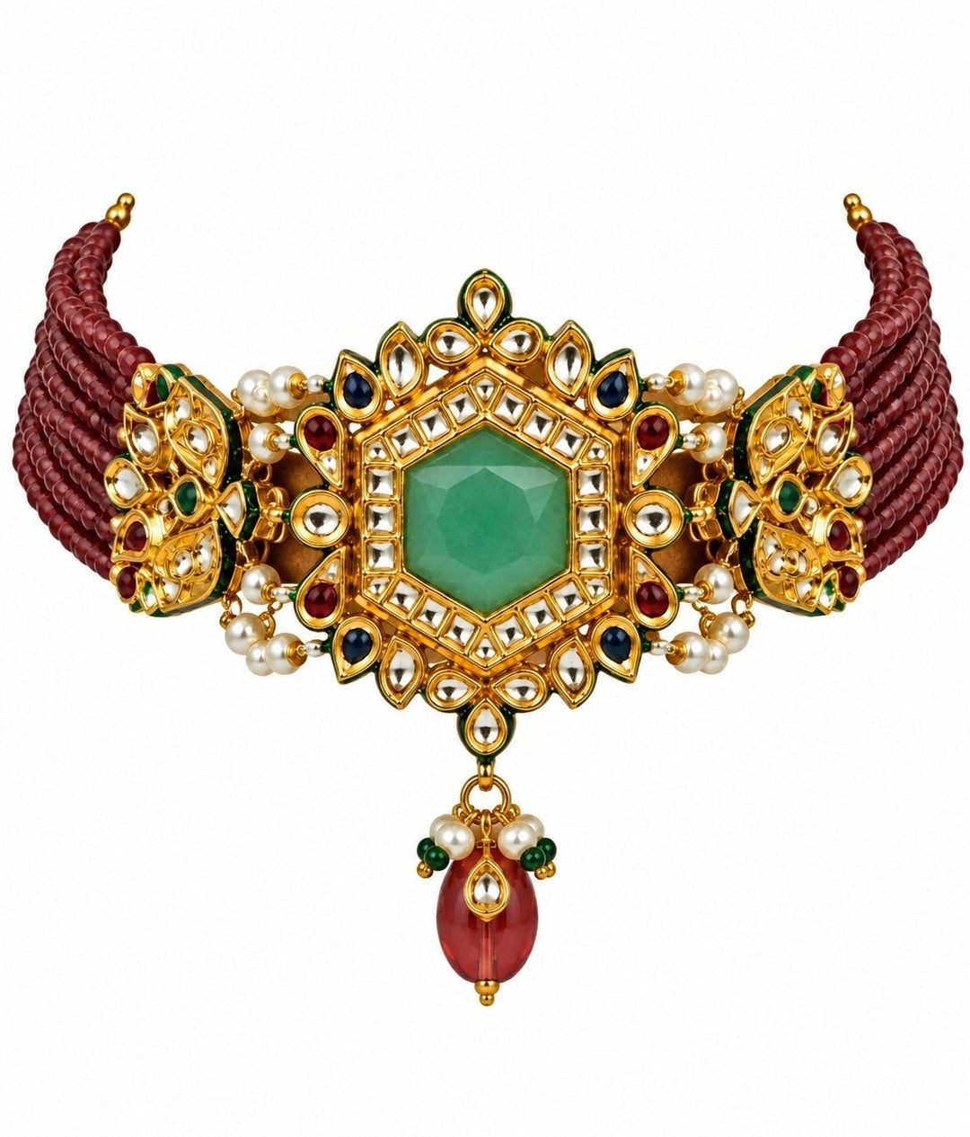 Vivinia By Vidhi Mehra Ruby Beaded Kundan Hexagon Choker SetFabilicious Fashion