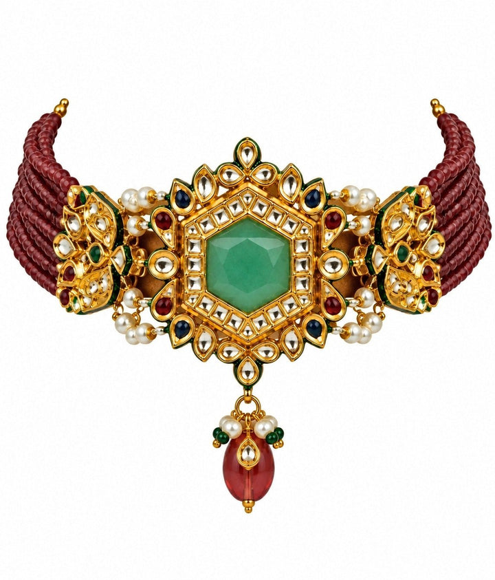 Vivinia By Vidhi Mehra Ruby Beaded Kundan Hexagon Choker SetFabilicious Fashion
