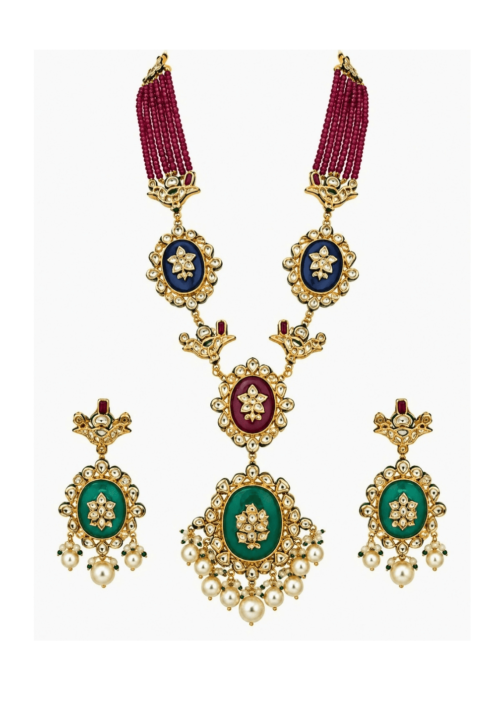 Vivinia By Vidhi Mehra Ruby Beaded Multicolor Kundan Long Necklace SetFabilicious Fashion