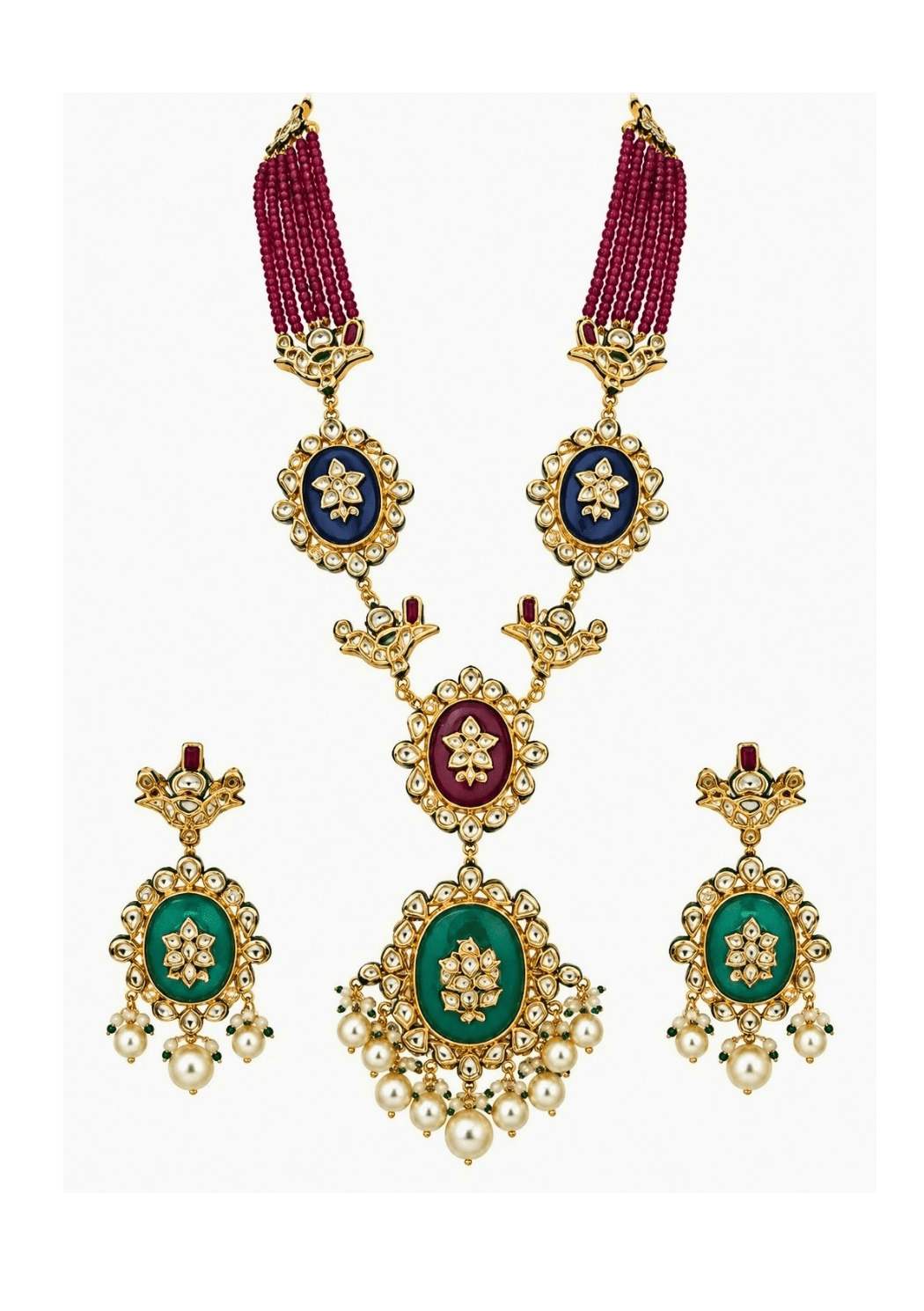 Vivinia By Vidhi Mehra Ruby Beaded Multicolor Kundan Long Necklace SetFabilicious Fashion