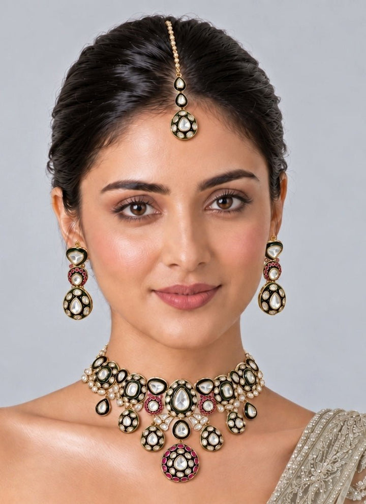 Vivinia By Vidhi Mehra Ruby Moissanite Polki Choker SetFabilicious Fashion