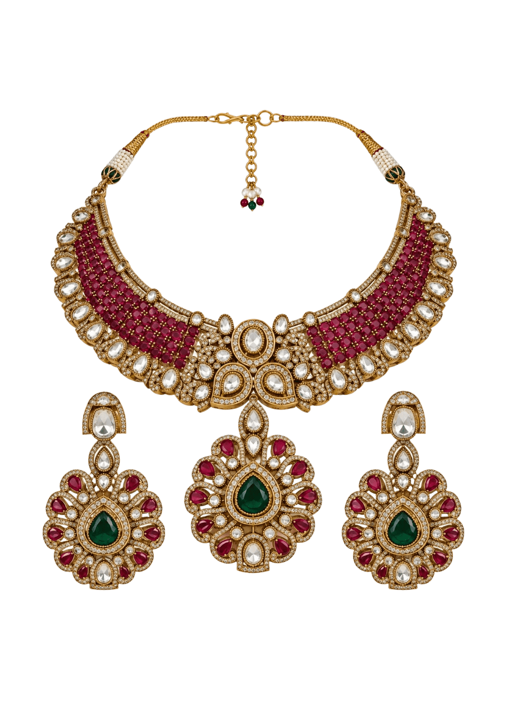 Vivinia By Vidhi Mehra Ruby Moissanite Statement Necklace SetFabilicious Fashion