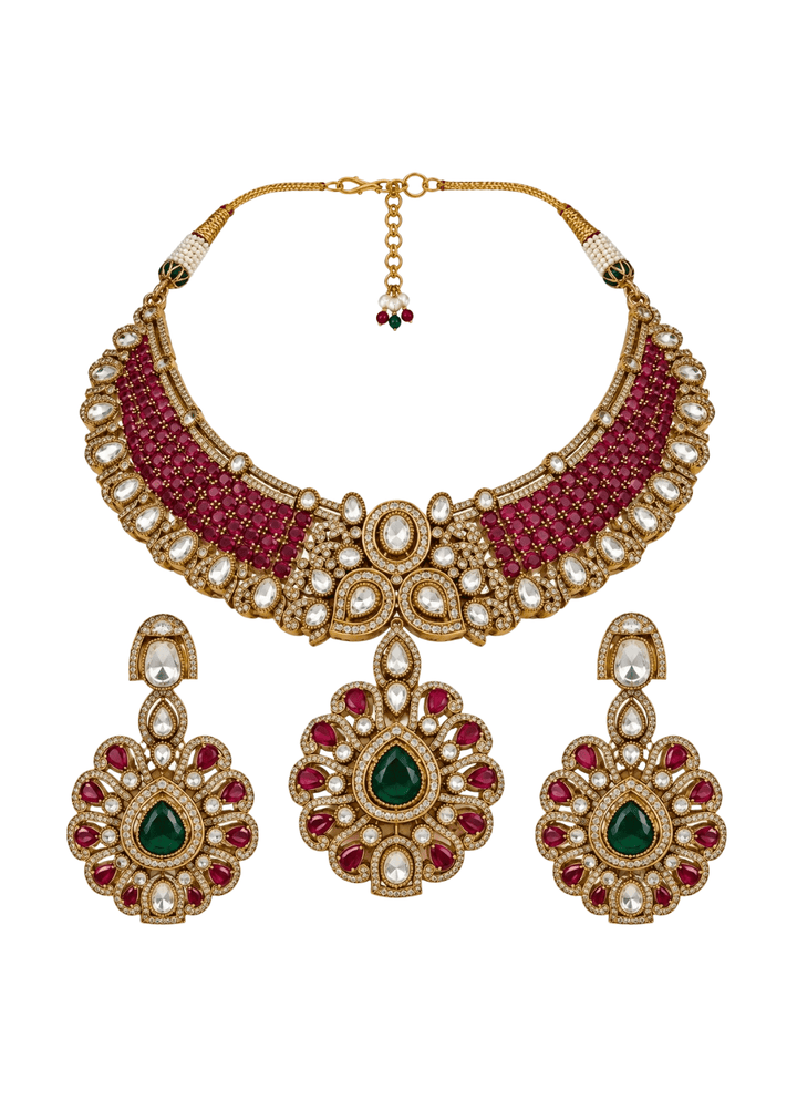 Vivinia By Vidhi Mehra Ruby Moissanite Statement Necklace SetFabilicious Fashion